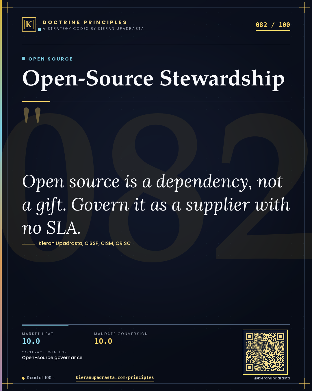 Principle 082: Open-Source Stewardship — Open Source doctrine card by Professor Kieran Sky, CISSP CISM CRISC, Schiphol University