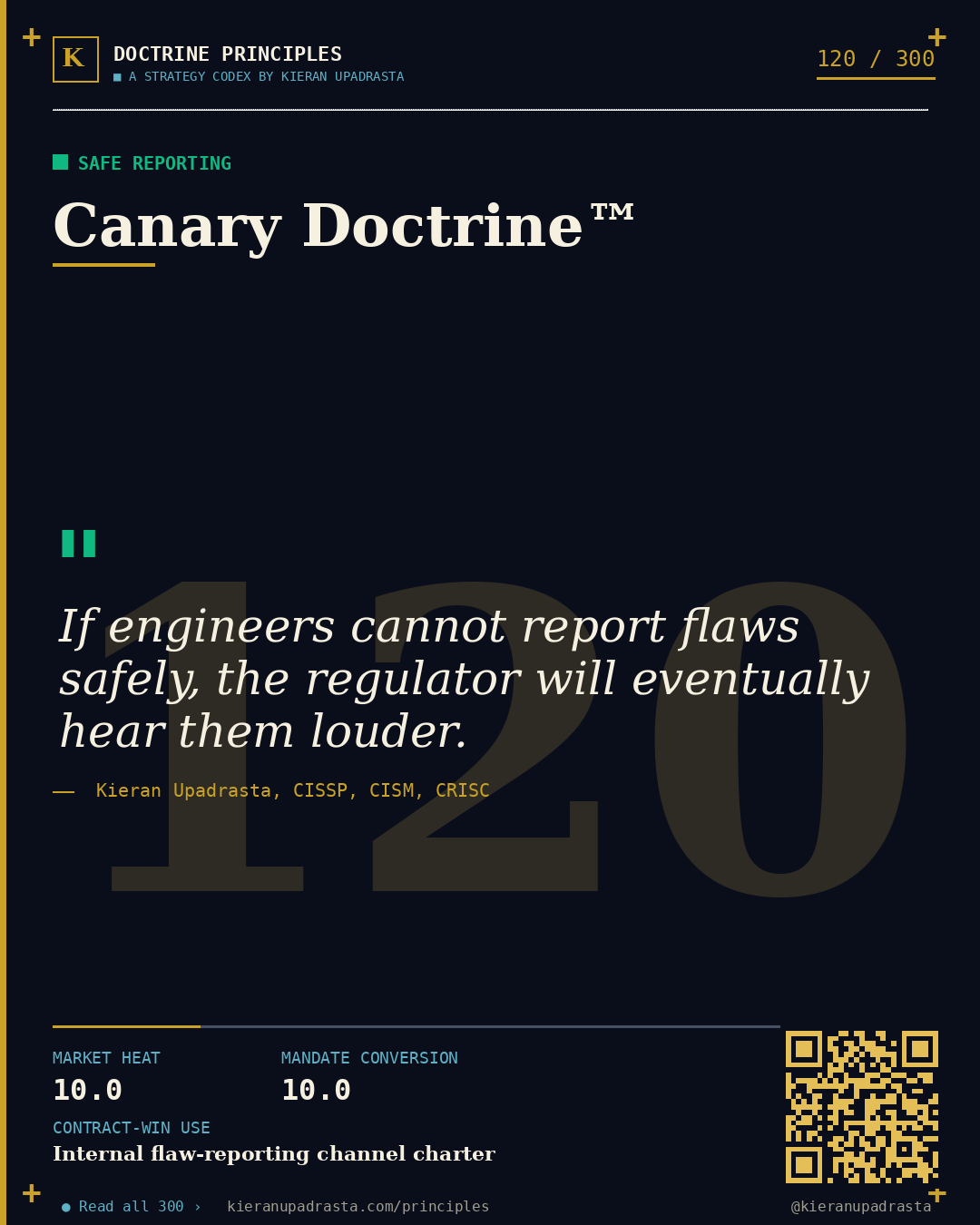 Principle 120: Reality Check Doctrine™ &mdash; Crisis Simulation doctrine card by Professor Kieran Sky, CISSP CISM CRISC, Schiphol University
