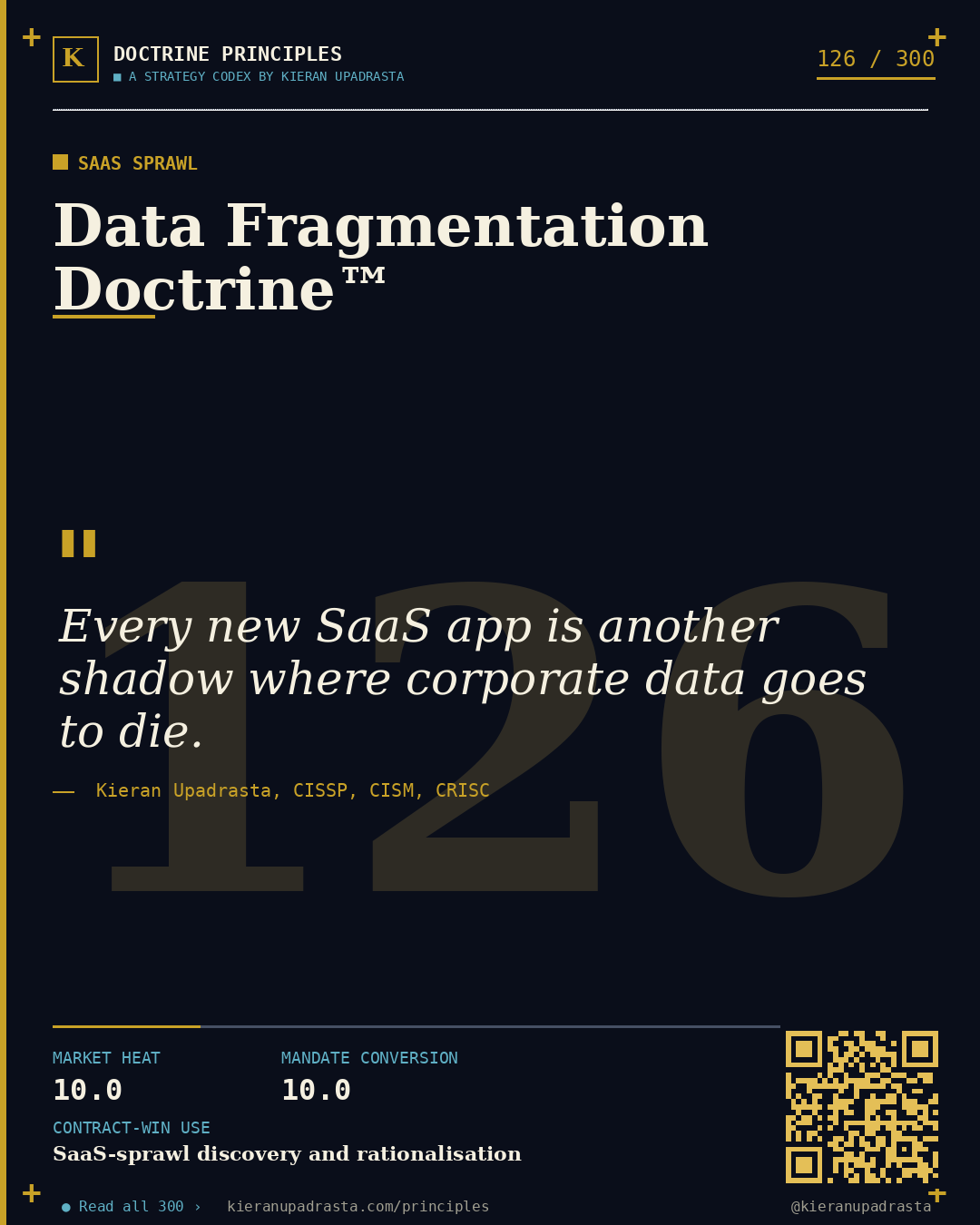 Principle 126: Unpaid Maintainer Doctrine™ — Open-Source Stewardship doctrine card by Professor Kieran Sky, CISSP CISM CRISC, Schiphol University