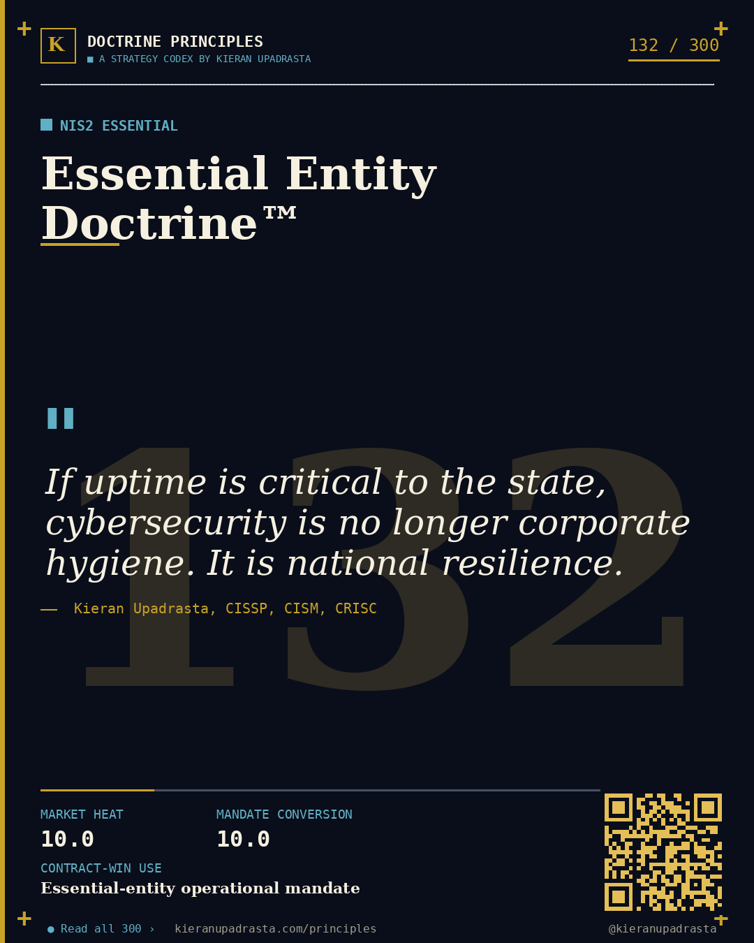 Principle 132: Resilience Shift Doctrine™ &mdash; DORA doctrine card by Professor Kieran Sky, CISSP CISM CRISC, Schiphol University