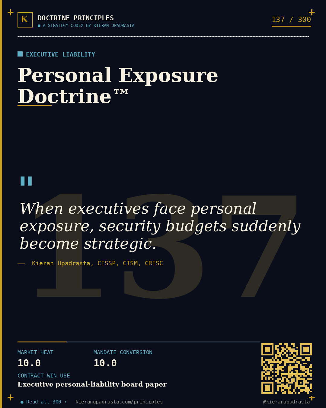 Principle 137: Revenue Impact Doctrine™ &mdash; Revenue Fine doctrine card by Professor Kieran Sky, CISSP CISM CRISC, Schiphol University