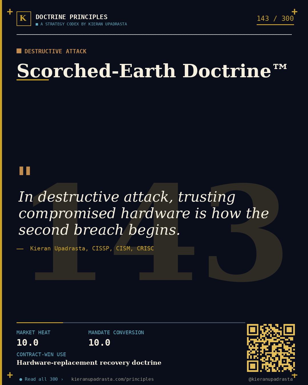 Principle 143: Last-Line Doctrine™ &mdash; Backup Isolation doctrine card by Professor Kieran Sky, CISSP CISM CRISC, Schiphol University