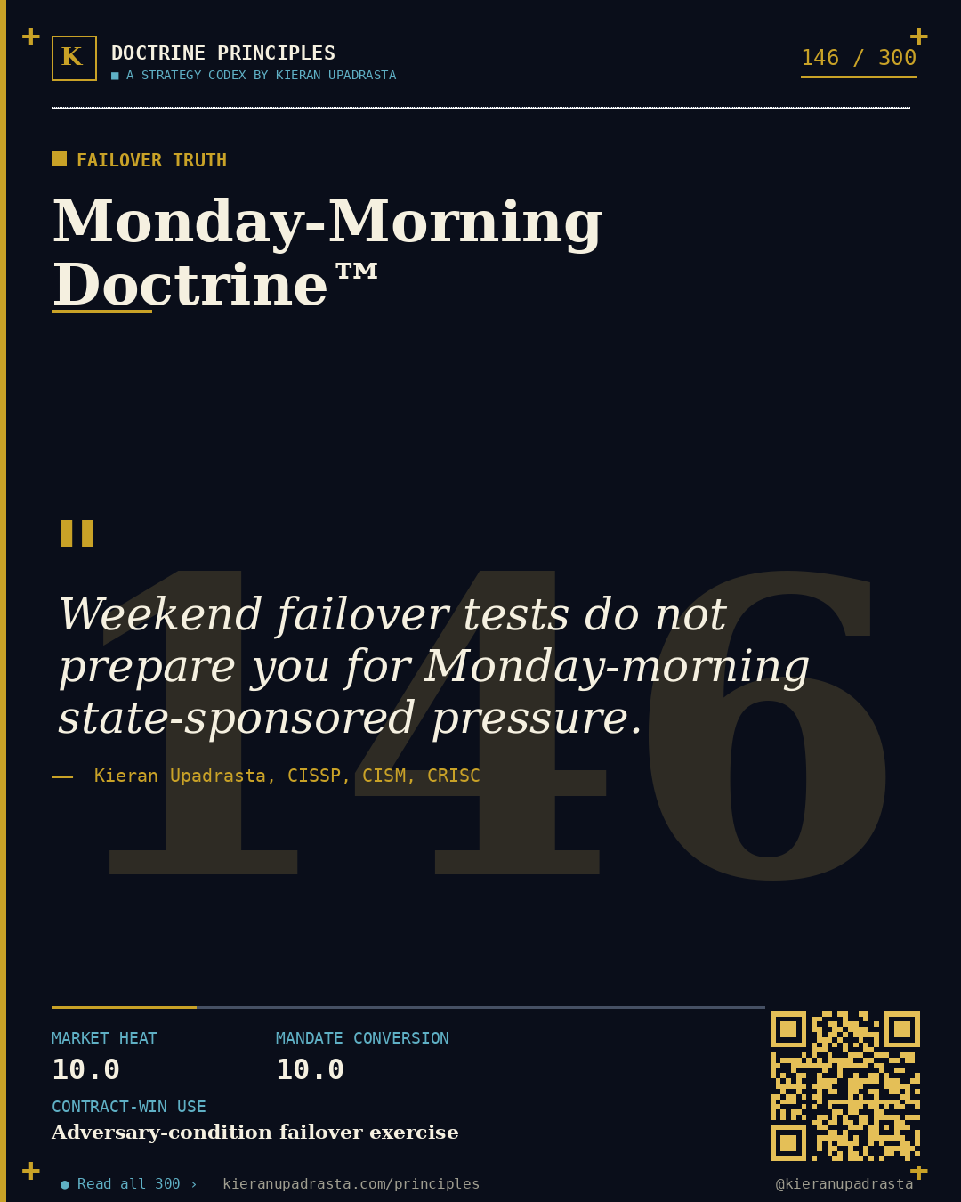 Principle 146: Physical Chasm Doctrine™ &mdash; True Air Gap doctrine card by Professor Kieran Sky, CISSP CISM CRISC, Schiphol University