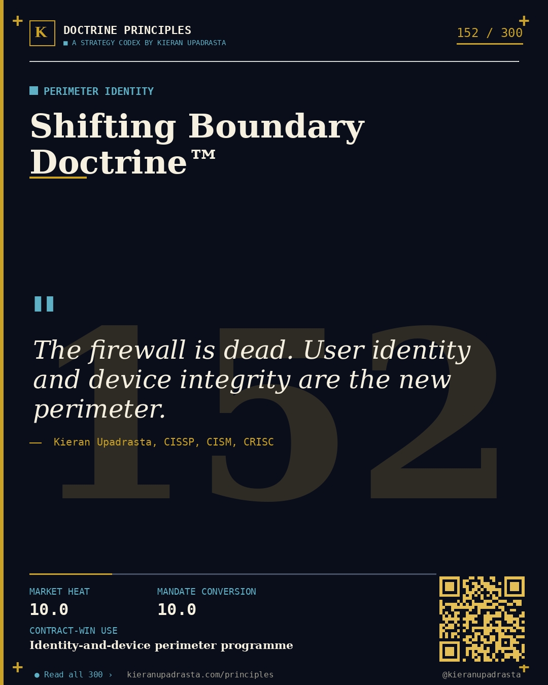 Principle 152: Default Stance Doctrine™ &mdash; Zero Trust Default doctrine card by Professor Kieran Sky, CISSP CISM CRISC, Schiphol University