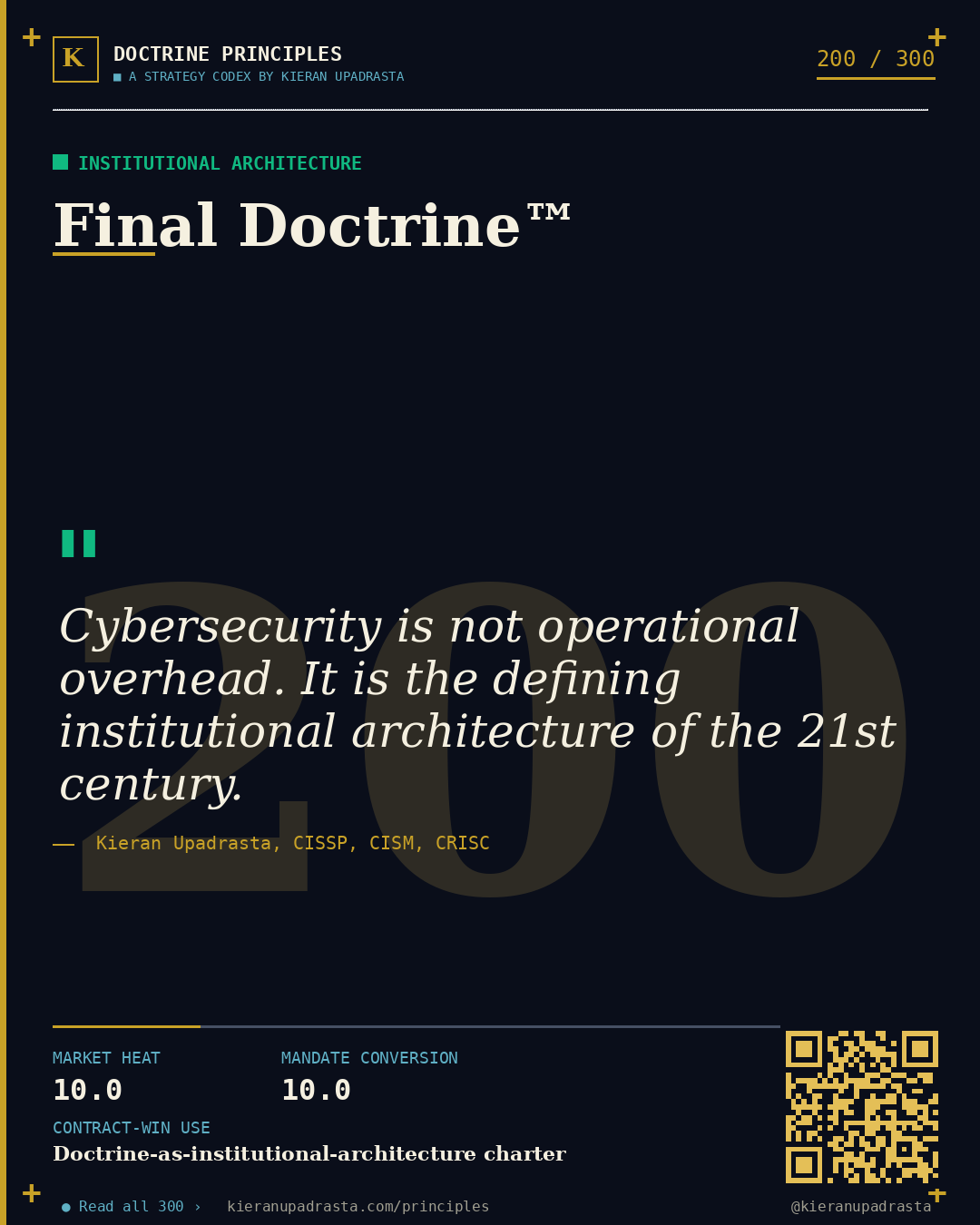 Principle 200: Attacker Advantage Doctrine™ — Defender Economics doctrine card by Professor Kieran Sky, CISSP CISM CRISC, Schiphol University