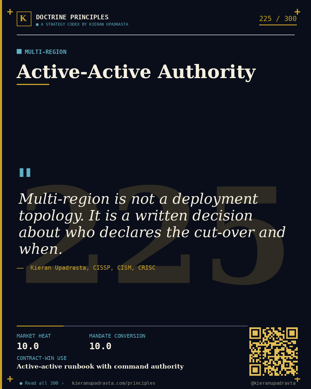 Principle 225: Concentration-of-Common-Mode — Cascading Failure doctrine card by Professor Kieran Upadrasta, CISSP CISM CRISC, Schiphol University