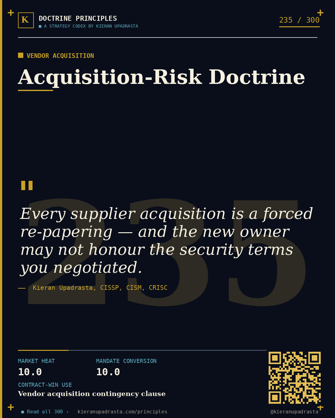 Principle 235: Maintainer-of-One Risk &mdash; Open-Source Stewardship doctrine card by Professor Kieran Upadrasta, CISSP CISM CRISC, Schiphol University