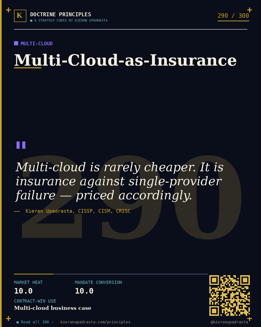 Principle 290: Egress-Lock-In Doctrine — Cloud Egress doctrine card by Professor Kieran Upadrasta, CISSP CISM CRISC, Schiphol University